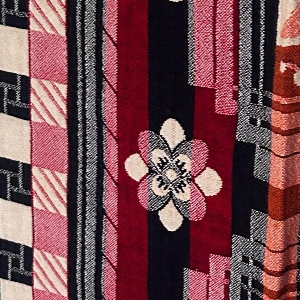 VTG Woven Knit Tapestry Throw Blanket Floral Cottage Farm Country Burgandy